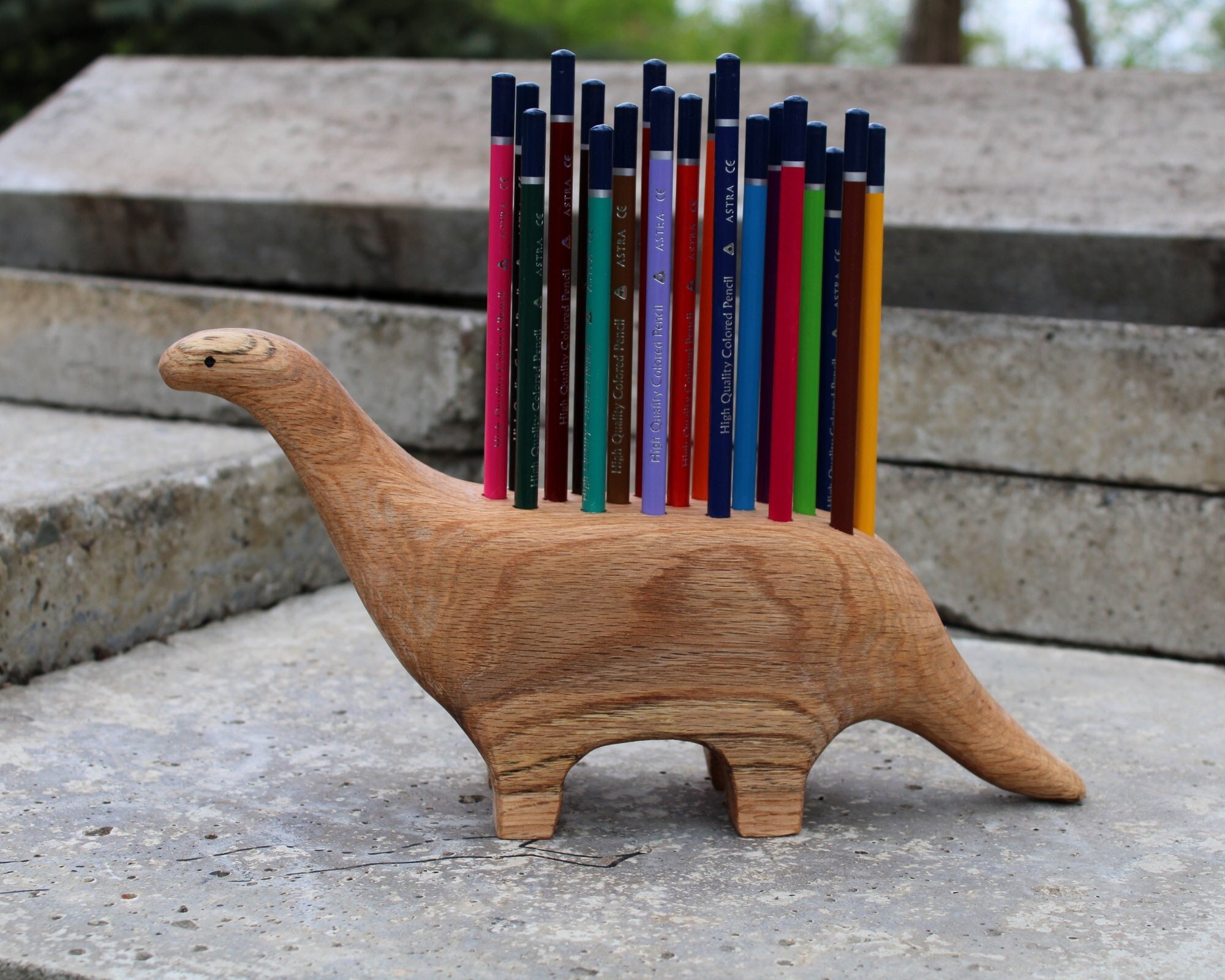 Wooden Dinosaur Crayon Organizer Handmade Kids' Craft Organizer