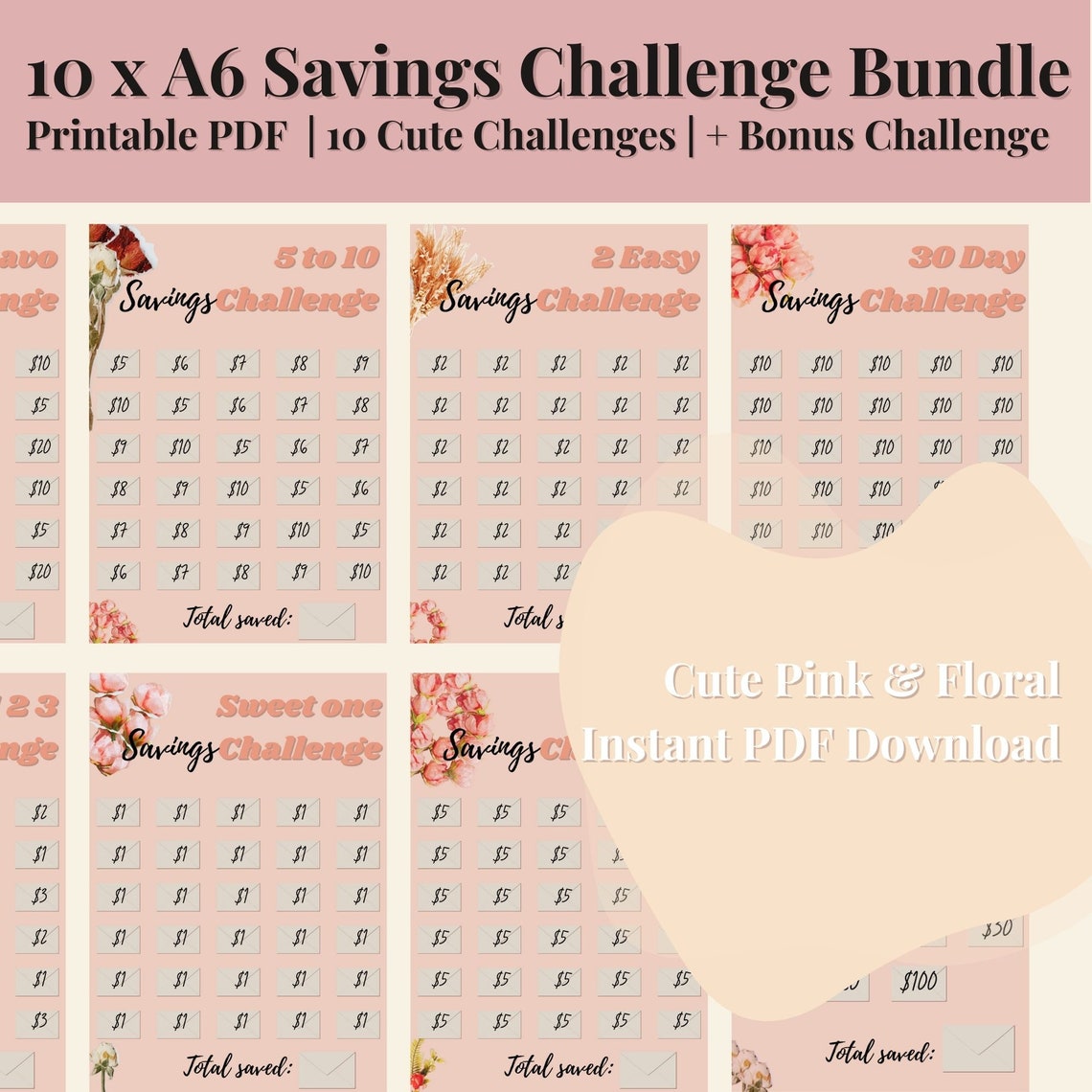 Cute Savings Challenge Printable Savings Tracker Bundle A6 - Etsy