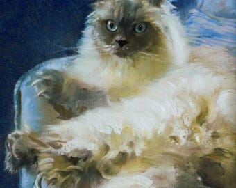 Custom cat portrait from photo, realistic hand painted pet oil painting, cat lover gift