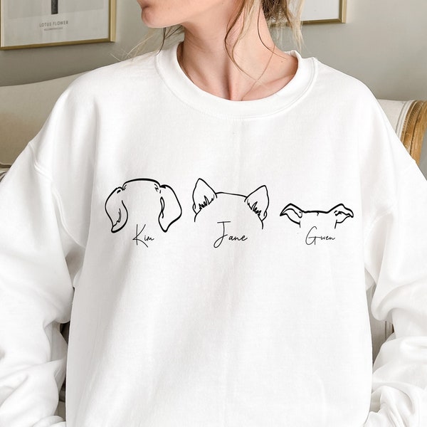 Personalized Dog Sweatshirt, Dog Ears with Names on Sleeve, Dog Lover Sweatshirt, Custom Dog Mom Sweatshirt, Personalized Dog Lover Gift