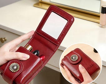 Personalized Handmade Lipstick Case, Lipstick Bag With Mirror, Lipstick Pocket Makeup Holder, Bridesmaid Gift, Wedding Gift