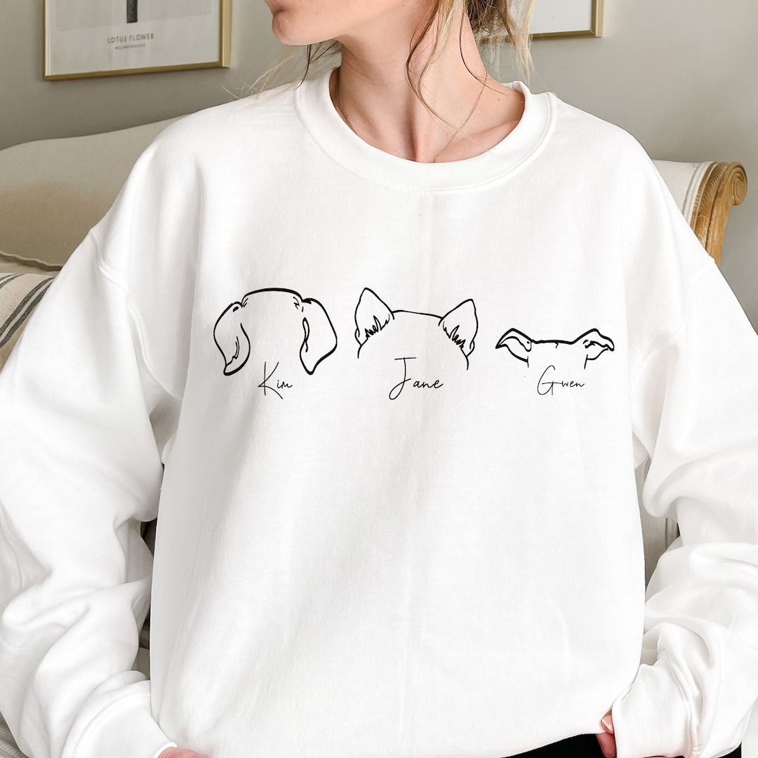 Personalized Dog Sweatshirt, Dog Ears With Names on Sleeve, Dog Lover