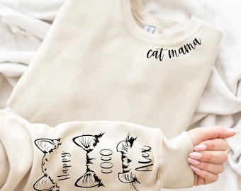 Custom Cat Mama Sweatshirt, Sweatshirt With Pet Names, Cat Lovers Sweatshirt, Personalized Cat Mom Sweatshirt, Christmas Gift For Cat Mum