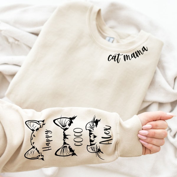 Benutzerdefiniertes Katzenmama-Sweatshirt, Sweatshirt mit Haustiernamen, Katzenliebhaber-Sweatshirt, personalisiertes Katzenmama-Sweatshirt, Weihnachtsgeschenk für Katzenmama