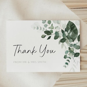 Eucalyptus Thank You Cards, Personalized Sage Green Wedding Card, Editable Template, Baby Shower Gratitude Note, Customized Stationery AAGA
