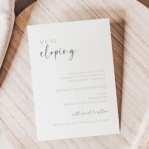 We're Eloping Invitation Template, Minimalist Intimate Wedding Invite Editable Elopement Announcement, Modern Minimal Wedding Printable AARJ