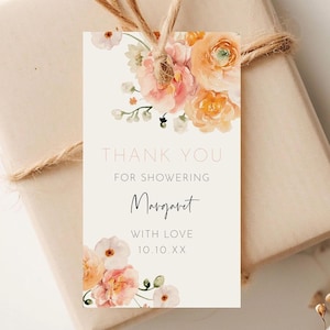 Love In Bloom Bridal Shower Favor Tag Editable Template, Coral Peach Flowers Shower Thank You Tag, Floral Wedding Gift Label AAMJ