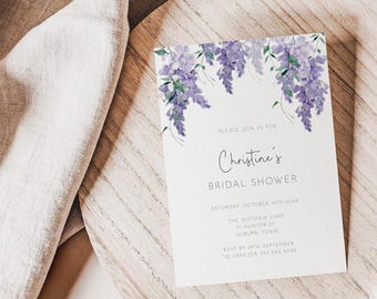 Lavender Bridal Shower Invitation Template, Purple Floral Bridal Shower Invite, Wisteria Bridal Tea Card, Editable Bridal Brunch Invite AACC
