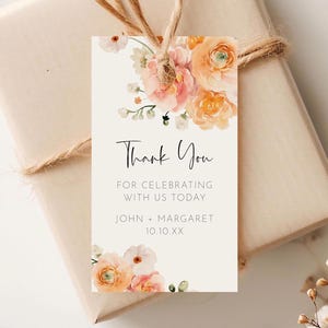 Love In Bloom Peach Wedding Favor Tag Editable Template, Coral Flowers Couple Shower Thank You Tag, Boho Floral Wedding Gift Label AAMJ
