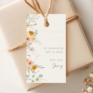 Boho Wildflower Favor Tag Editable Template, Wild flower Floral Bridal Shower Thank You Tag, Dainty Delicate Floral Wedding Gift Label AAJJ