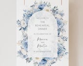 Dusty Blue Floral Rehearsal Dinner Welcome Sign, Editable Template, Blue Flowers Welcome Poster, Large Night Before Wedding Signage AAMM