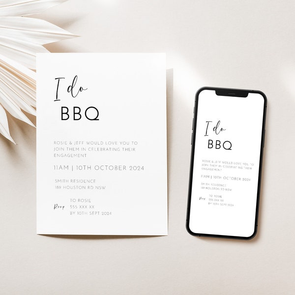 I Do Bbq Invitation Template, Couples Shower Invite, Engagement Barbeque, Minimal Minimalist Evite, Electronic E-vite Black and White AARJ22