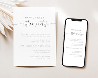 Happily Ever After Party Invitation Template & Electronic Invite, Modern Minimalist Elopement Reception, Editable Printable Wedding AARJ34