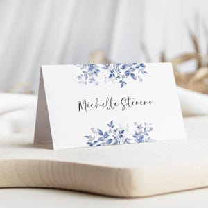 Place Card Editable Template, Wedding Table Setting Name Card, Printable Seating Card, French Blue Toile De Jouy Folded Placecard AAAH