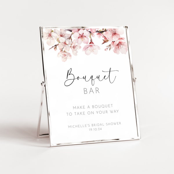 Bouquet Bar Sign, Flower Bar Template, Japanese Cherry Blossom, Spring Pink Sakura, Bridal Shower Floral Baby Shower, Make A Bouquet AAMW10