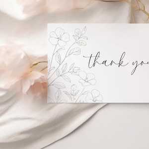Hand Drawn Floral Thank You Cards, Minimalist Wedding Card, Editable Template, Fine Line Flower Outline Baby Shower Gratitude Note AASJ