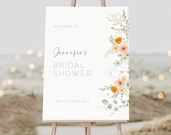 Boho Wildflower Bridal Shower Welcome Sign, Editable Template, Floral Bridal Sign, Wedding Welcome Sign, Spring Welcome Poster AAJJ7