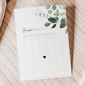 Bridal Bingo Game Template, Printable Editable Bingo for Eucalyptus Bridal Showers, Sage Green Wedding Shower Party Game AAGA