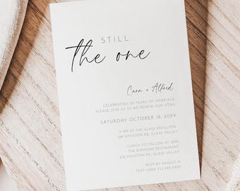 Wedding Vow Renewal Invitation, Still The One Editable Template for Anniversary Party, Renew Vows Minimalist Invite Self Customizable AACA