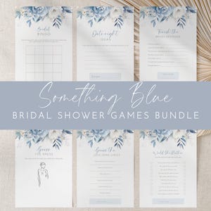 Dusty Blue Floral Bridal Shower Games Bundle, Editable Fun Activities, Printable Bachelorette Party Games, Modern Shower Games Pack AAMM