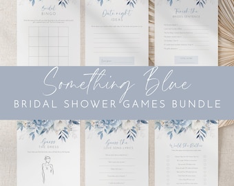 Dusty Blue Floral Bridal Shower Games Bundle, Editable Fun Activities, Printable Bachelorette Party Games, Modern Shower Games Pack AAMM