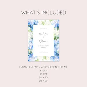 Engagement Party Welcome Sign, Blue & White Hydrangea Flowers, Editable Template, Blue Floral Couples Shower Sign, Pre-Wedding Party Poster image 2