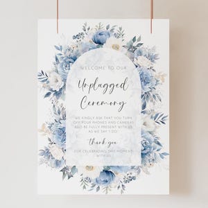Unplugged Ceremony Sign Editable Template, Printable Wedding Sign, No Phones Allowed Dusty Blue Wedding Signage, Modern Ceremony Poster AAMM