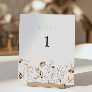 Herbst Wildblumen Tischnummer Karte, bearbeitbare Schild Vorlage, druckbare Boho Hochzeitsdeko, Gebrannte Orange Blumen-Dinner-Empfang Beschilderung AAEN