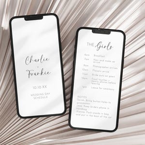 Mobile Wedding Day Timeline, Editable Template, Electronic Wedding Timeline, Wedding Itinerary, Schedule for Bridal Party, Runsheet AARJ17