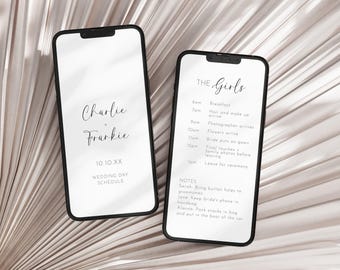 Mobile Wedding Day Timeline, Editable Template, Electronic Wedding Timeline, Wedding Itinerary, Schedule for Bridal Party, Runsheet AARJ17