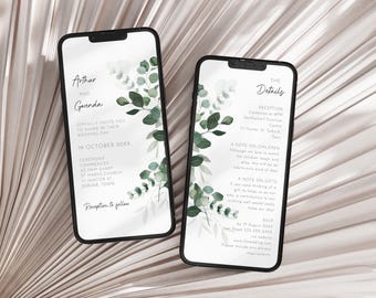 Eucalyptus Wedding Electronic Invitation, Mobile Invite Template, Sage Green Wedding Smartphone Invitation, Digital Wedding Invitation AAGA