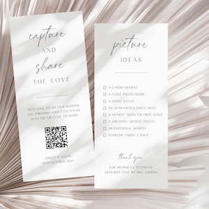 Capture The Love QR Code Card, I Spy Wedding Photo Scavenger Hunt Game, Fun Reception Game, Blow Up Phones Wedding Printable Guest Activity