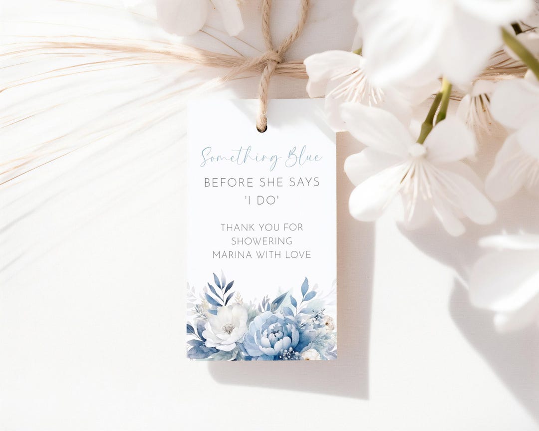 Dusty Blue Floral Bridal Shower Tag Template, Printable Personalized ...