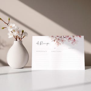 Rosa Blumen Brautdusche Rezept Kartenvorlage, Kirschblüten Braut Brunch Aktivität, druckbare Sakura Hochzeitsdusche Rezeptbeilage AAMW