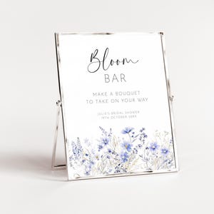 Stoffige blauwe bloemenbalk, afdrukbare sjabloon wilde bloemen, maak een boeket om onderweg mee te nemen, bloemenbord baby vrijgezellenfeest AAJC