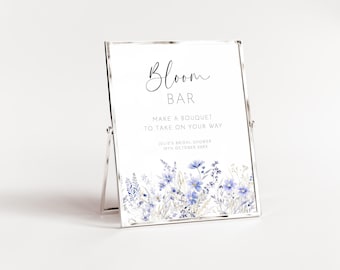 Stoffige blauwe bloemenbalk, afdrukbare sjabloon wilde bloemen, maak een boeket om onderweg mee te nemen, bloemenbord baby vrijgezellenfeest AAJC