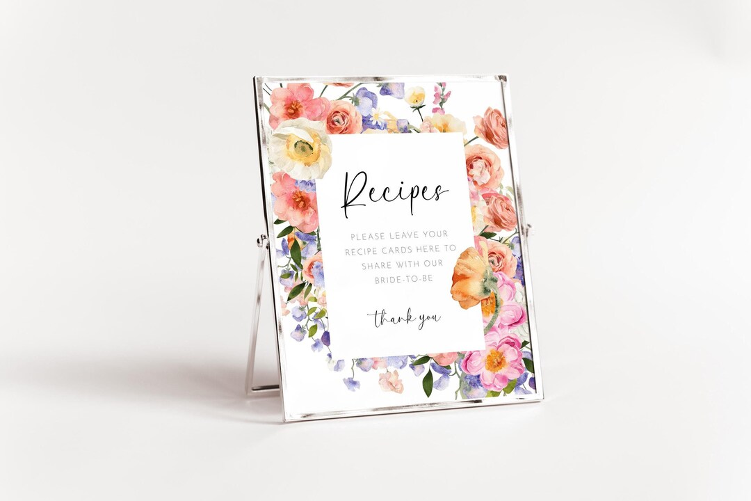 Colorful Floral Recipe Card Table Sign Template, Leave Your Recipes ...