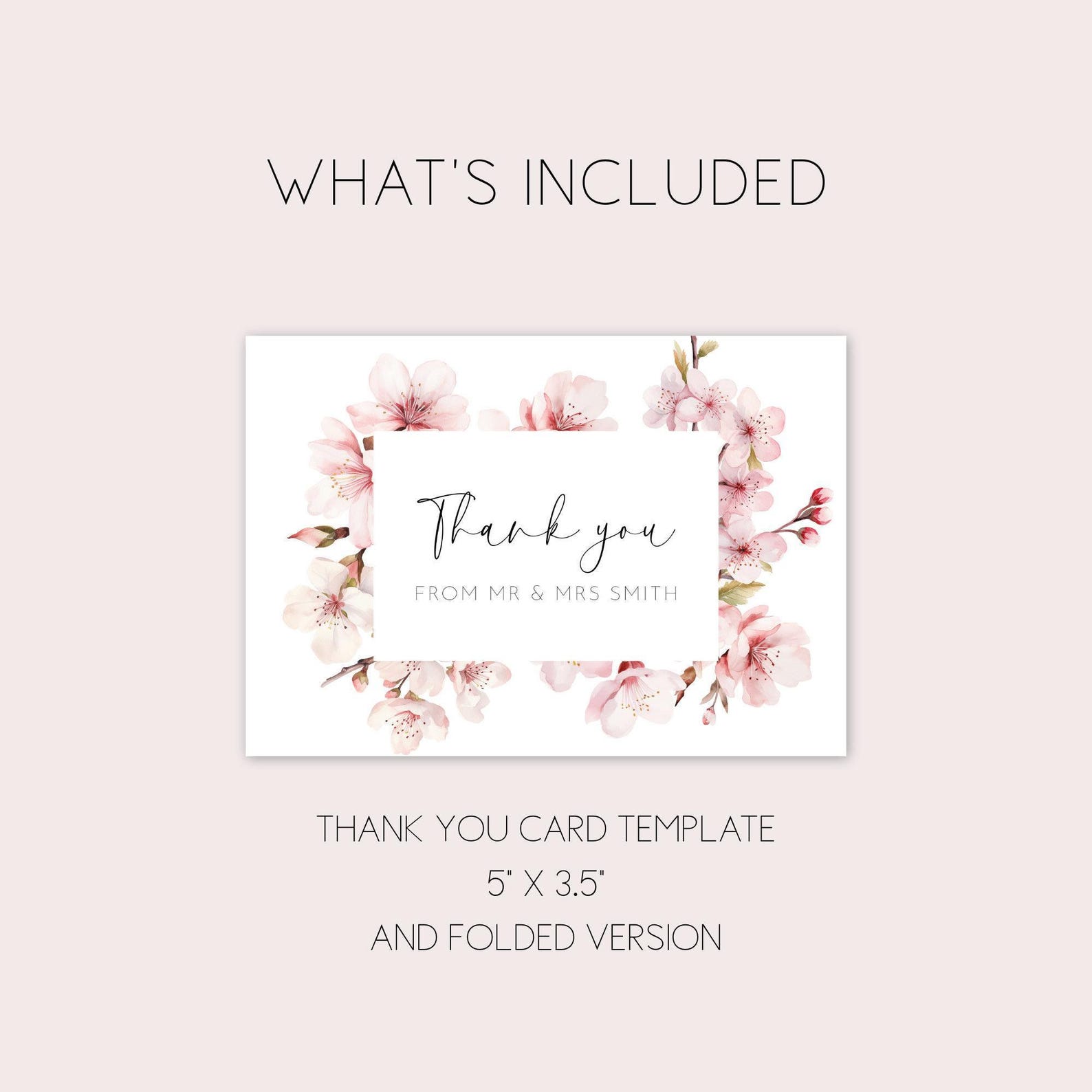 Cherry Blossom Thank You Card Editable Template, Personalized Wedding ...