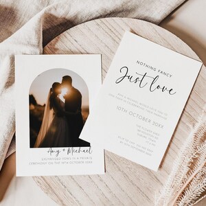 Nothing Fancy Just Love Reception Invitation, DIY Editable Photo Wedding Announcement Template, Modern Minimalist Elopement Reception Invite