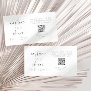Plantilla de tarjeta con código QR para bodas Capture the Love, comparta el amor, tarjeta para compartir fotos de bodas, minimalista, simple, carga de invitados AARJ30