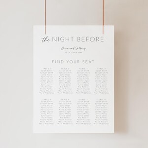 Rehearsal Dinner Seating Chart Template, the Night Before Seating Plan Sign, DIY Editable ...