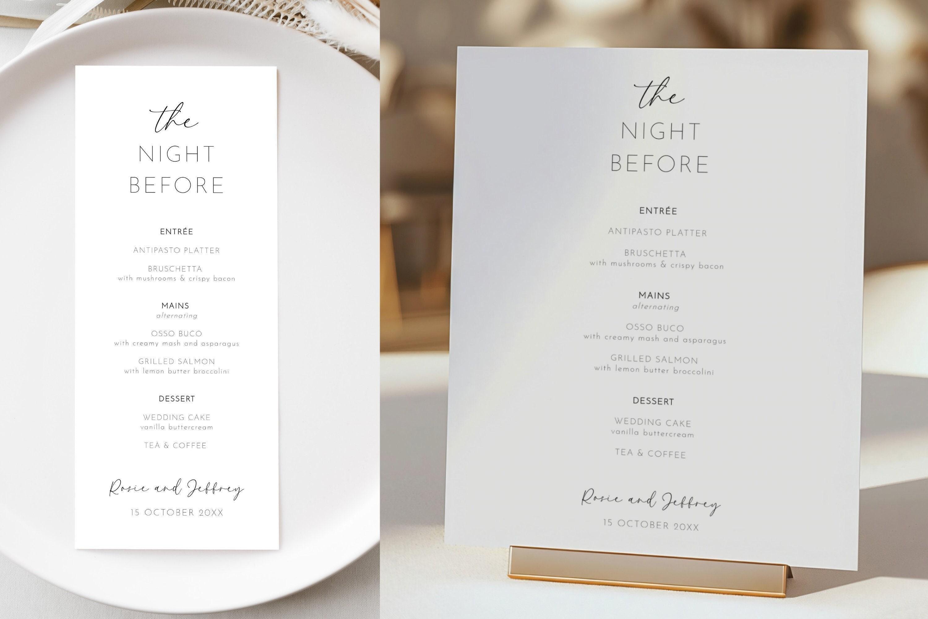 Rehearsal Dinner Menu Card & Table Sign Template, Editable Modern ...
