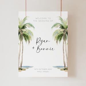 Palm Trees Welcome to Our Wedding Sign, Editable Template, Beach Wedding Welcome Sign, Large Tropical Wedding Signage, Welcome Poster AABR