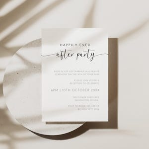Happily Ever After Party Invitation Template, Modern Minimalist Elopement Announcement, Editable Printable Wedding Party Invite AARJ33