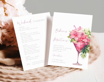 Bikinis and Martinis Bachelorette Itinerary, Editable Template, Bachelorette Party Invite, Girls Trip Travel Itinerary, Beach Getaway