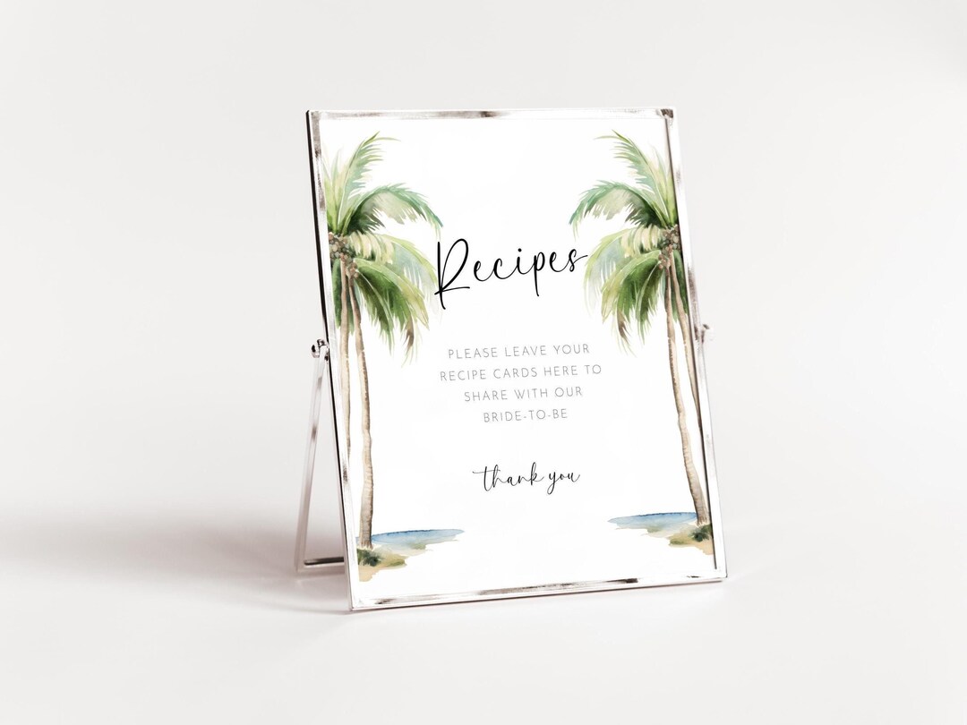 Tropical Recipe Card Table Sign Template With Palm Trees, Leave Your ...