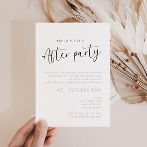 Happily Ever After Wedding Reception Invitation, Minimalist Editable Template, Elopement Announcement Card, After Party Reception Invite