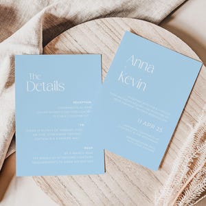Minimalist Pastel Blue Wedding Invitation, Modern DIY Editable Template, Dusty Blue Invite, Printable Simple Wedding Invitation AAAK
