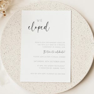 We Eloped Reception Invitation Template, Minimalist Intimate Wedding Invite, Editable Elopement Announcement, Modern Wedding Printable AARJ
