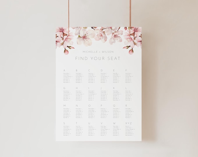 Juliet Printed Seating Chart, Dark Green Wedding Decor, Emerald